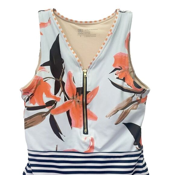Albion Bombshell Seaglass One Piece Swimsuit Size Small Floral Stripe Zip Front - Picture 5 of 13